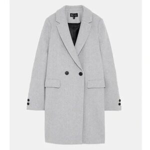 Zara Light Gray Double-Breasted Pea Coat